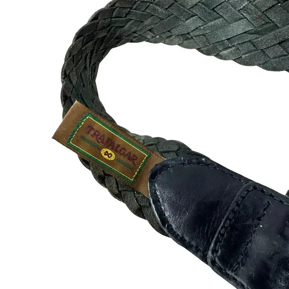 Trafalgar Braided Woven Leather Belt Black Mens size small vintage Made in USA - Picture 7 of 8
